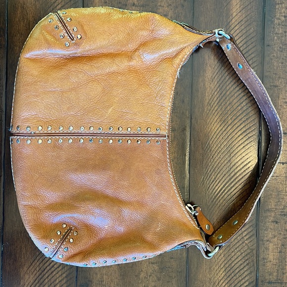 VTG MICHAEL KORS Camel Brown Leather Studded Boho Hippie Shoulder Bag Purse - Picture 4 of 16